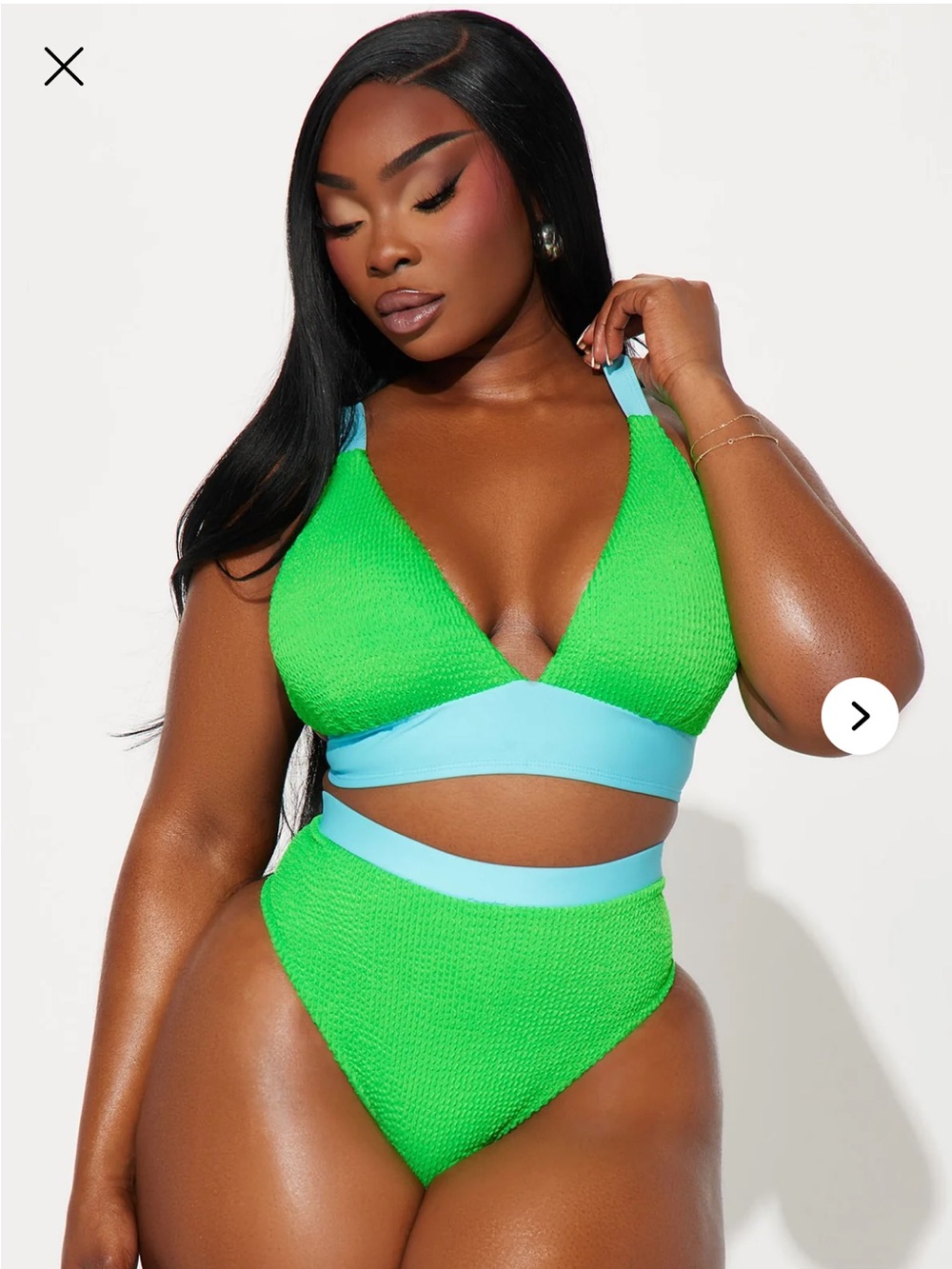 Fashion Nova Green and Light Blue High-Waist Bikini Set